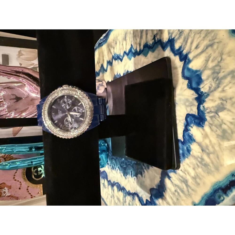 New Geneva Watch with Cobalt Blue Band and Rhinestone Bezel